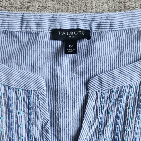 Talbots Blue Sleeveless Pleated Blouse with Bib Collar - Picture 2 of 8